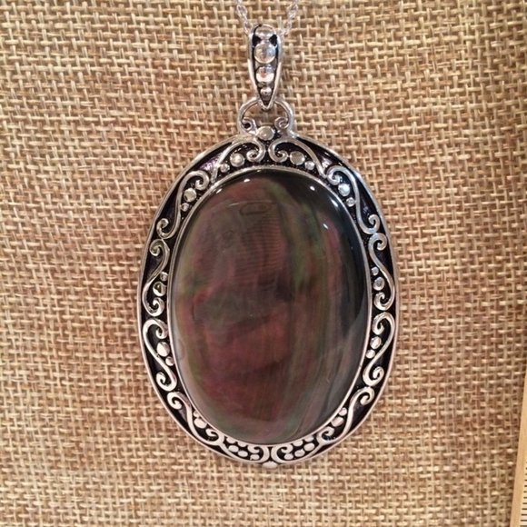 HUGE NEW Gray MOP Rhodium Enhancer Pendant - Picture 3 of 13